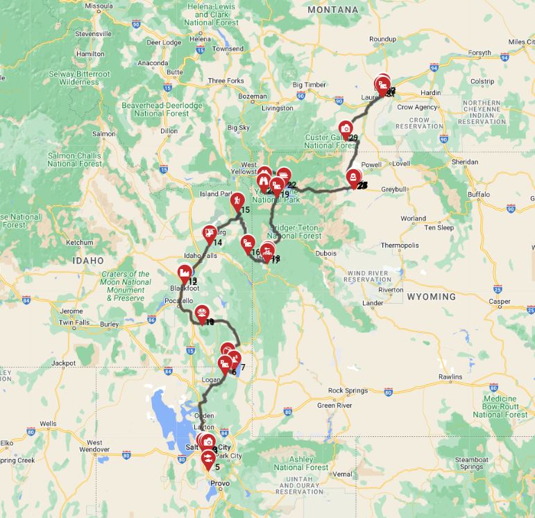Salt Lake City to Billings RV trip planner Motorhome route planner
